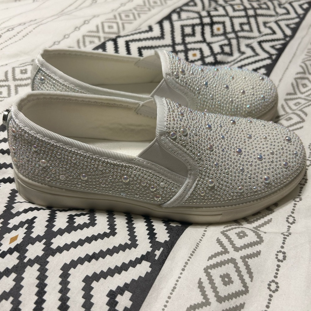 Steve Madden Rhinestone & Pearl Slip On Shoes